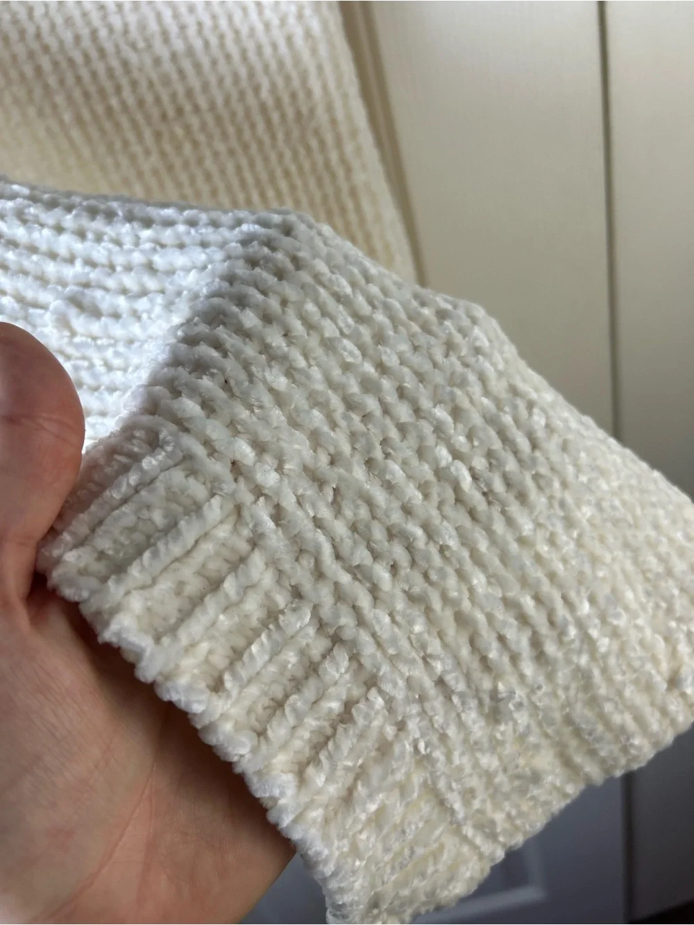 Dream Softly Baby Blanket Berkshire Chenille Sweater Knit Ivory Off White Cream
